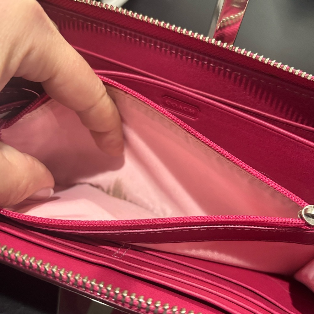 COACH Pink Signature Stripe Zip Around Wallet | Accordion Continental - Picture 14 of 14